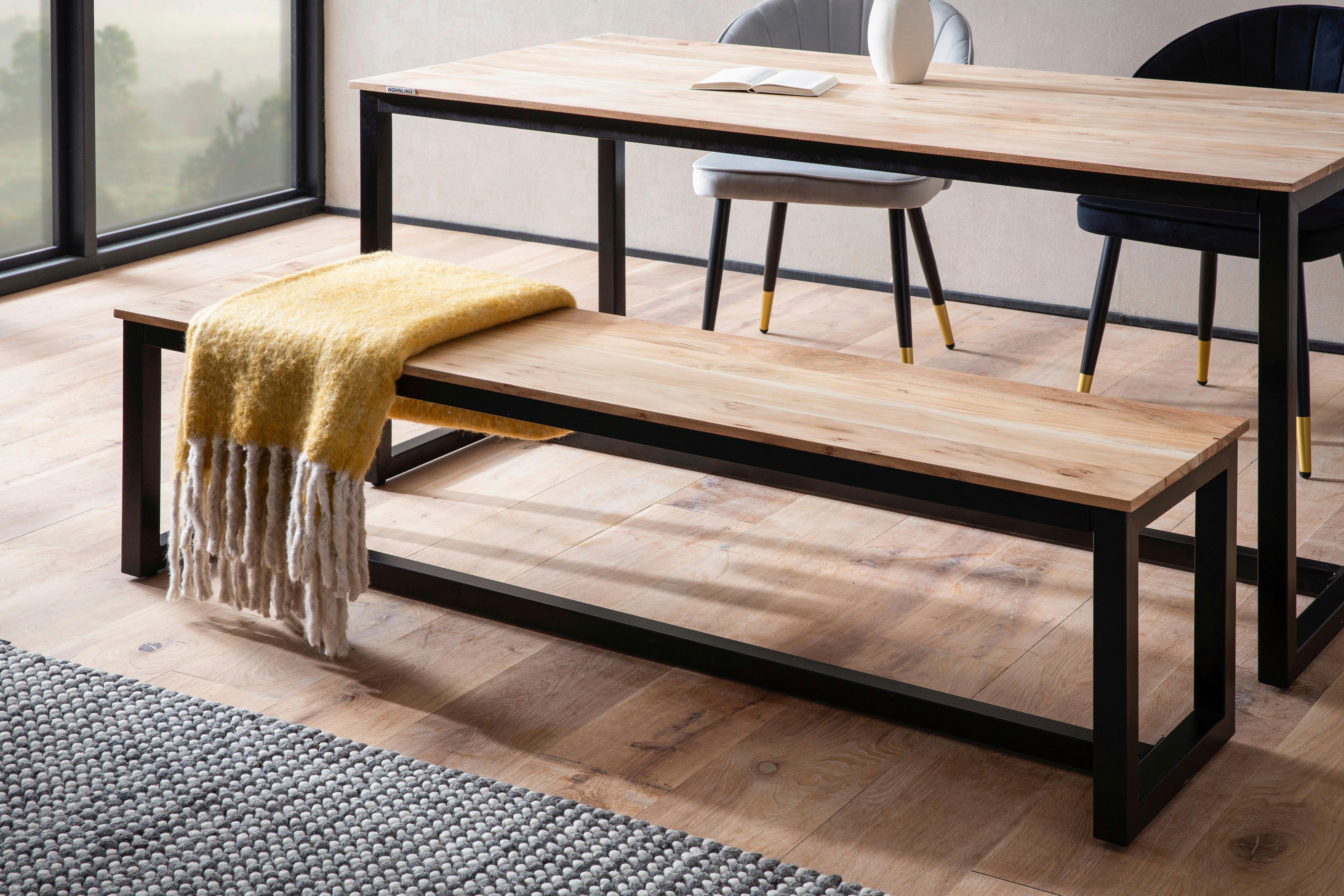 Sitzbank Holz Massiv Akazie/ Schwarz Wl7.064 B: 120 cm - Schwarz/Akaziefarben, Design, Holz (120/45/40cm) - MID.YOU