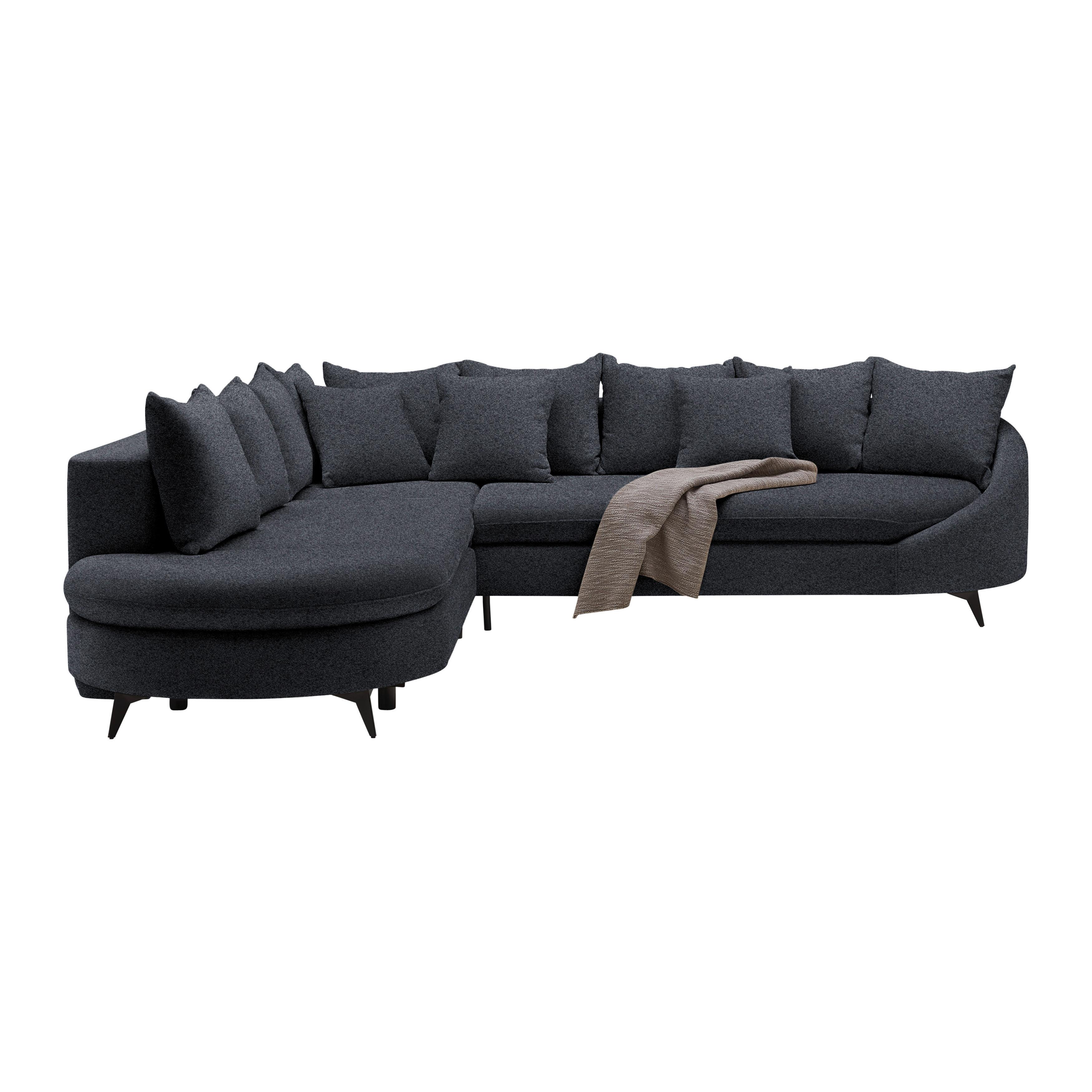 Rohová sedačka AXEL, ľavá, tmavosivá tkanina - čierna/tmavosivá, Modern, kov/textil (250/291cm) - Mömax