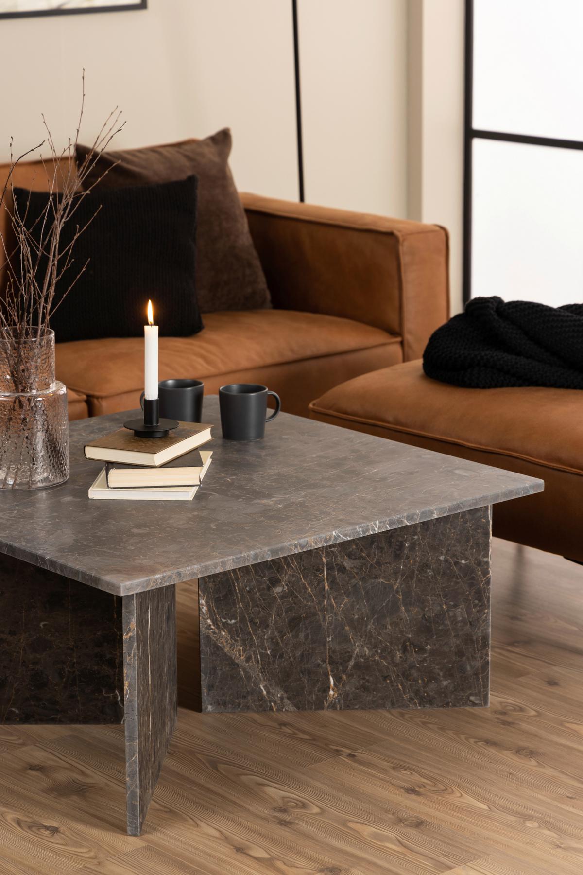 Couchtisch Vega - Schwarz/Braun, Design, Stein (90/90/42cm) - Livetastic