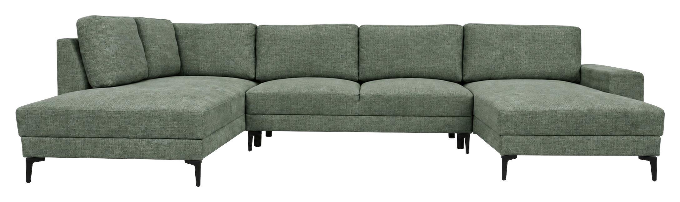 Wohnlandschaft Arizona mit Schlaffunktion, Webstoff grün - Schwarz/Grün, KONVENTIONELL, Textil (196/339/165cm)