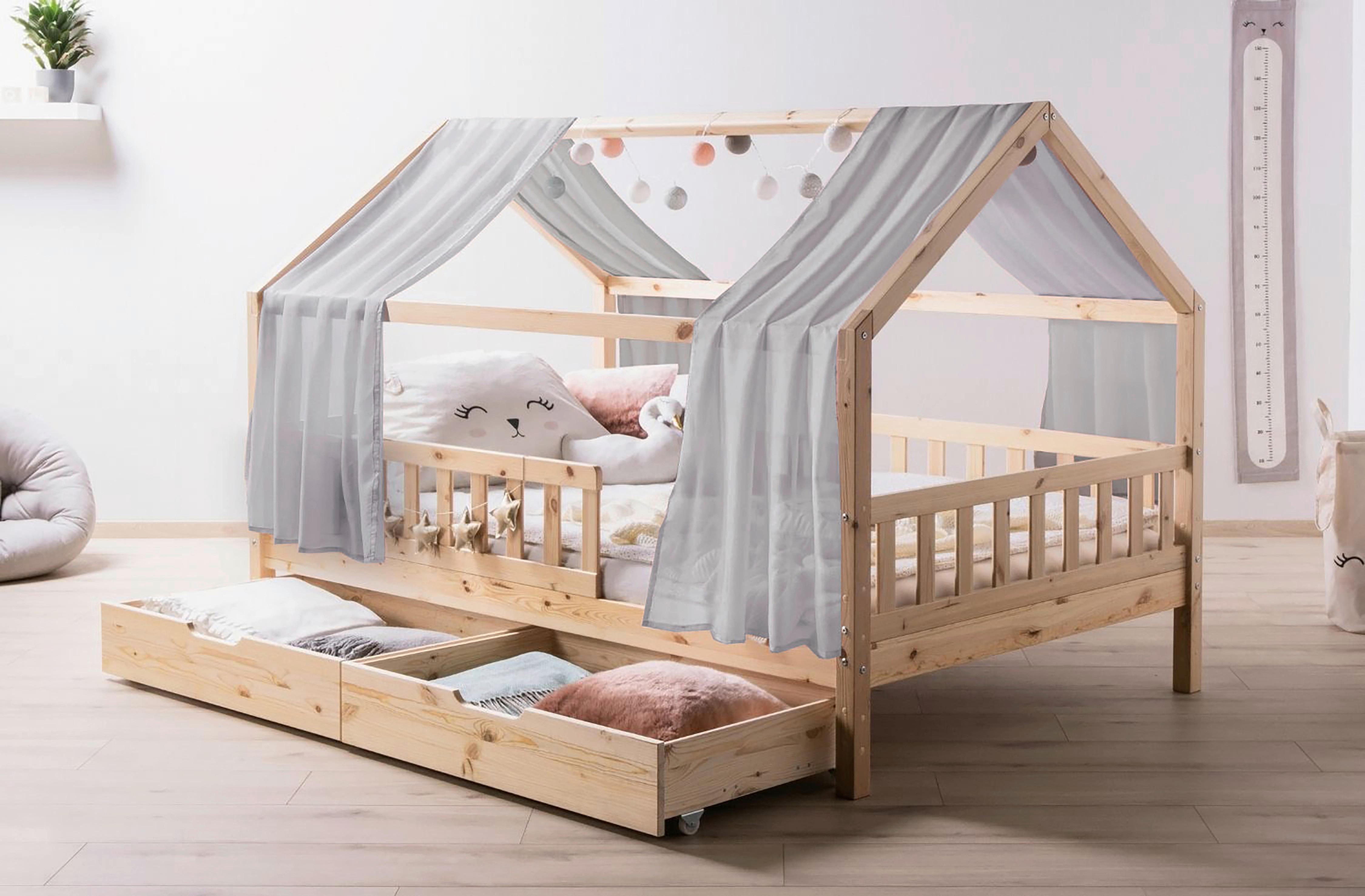 Hausbett Kim Naturfarben/Grau 90x200cm - Naturfarben/Grau, MODERN, Holz/Textil (90/200cm) - Livetastic