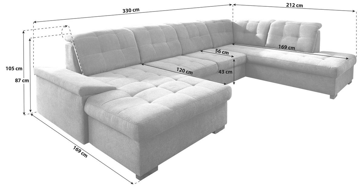 Wohnlandschaft Zira Mit Schlaffunktion Anthrazit - Chromfarben/Anthrazit, Design, Holz/Textil (169/330/212cm) - Livetastic