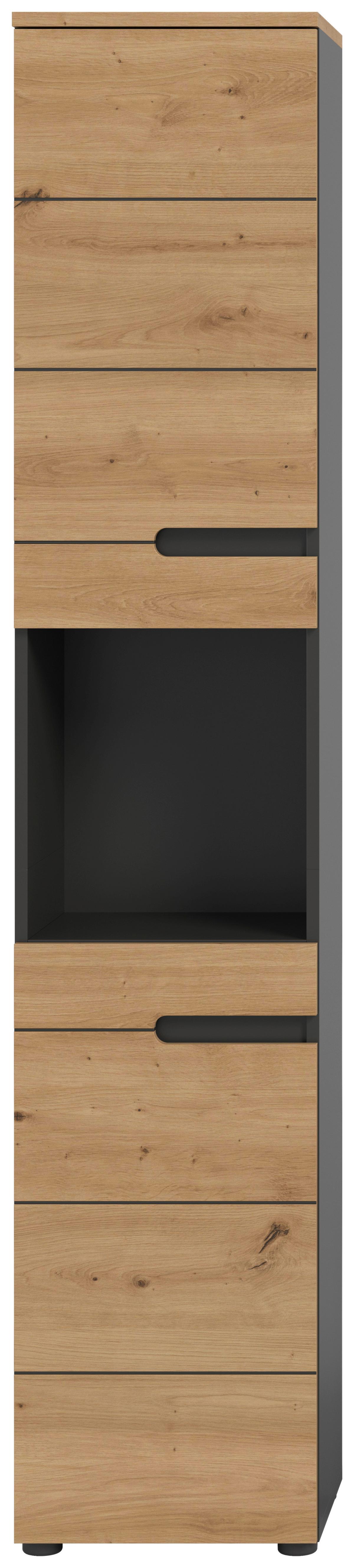 Hochschrank Canu Eiche Artisan Dekor Dunkelgrau - Dunkelgrau/Schwarz, MODERN, Holzwerkstoff (38/193/34cm) - MID.YOU