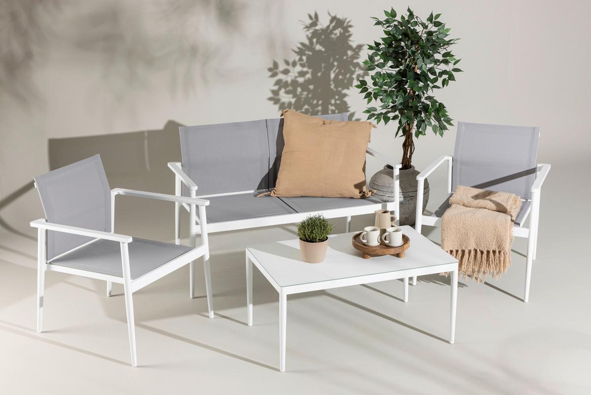 Loungegarnitur Break - Weiß/Grau, KONVENTIONELL, Glas/Textil - Gardenson