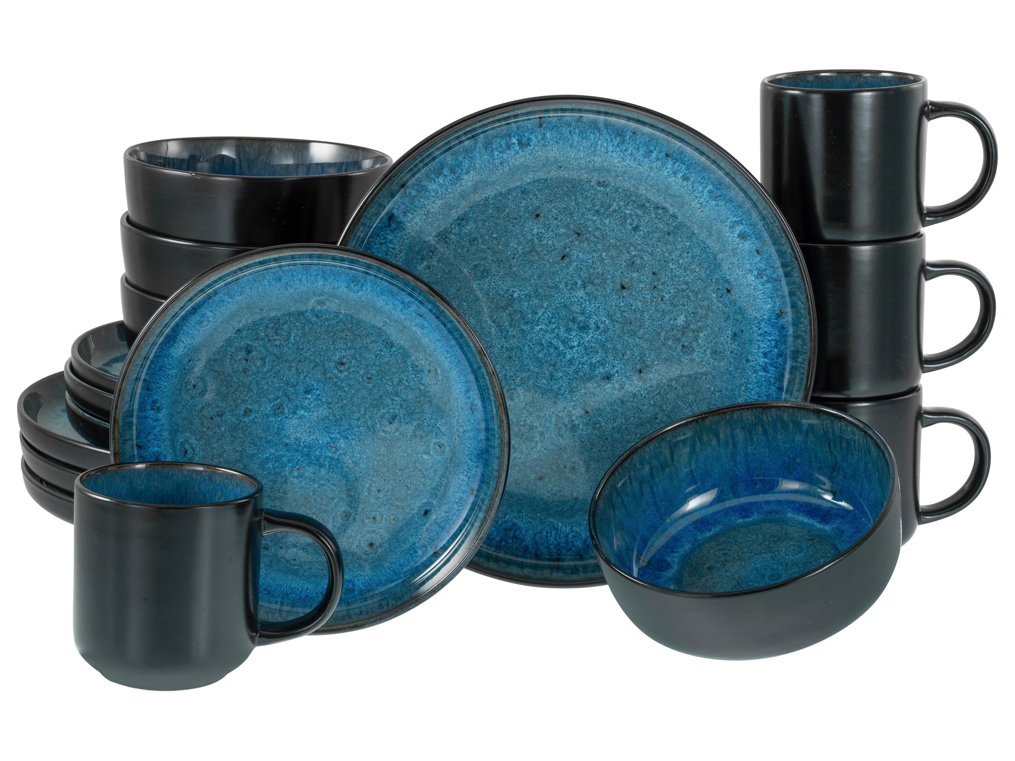 Kombiservice Nordic Fjord Schwarz, Hellblau L: 38 cm - Schwarz/Hellblau, Basics, Keramik (38/31/38cm) - Creatable