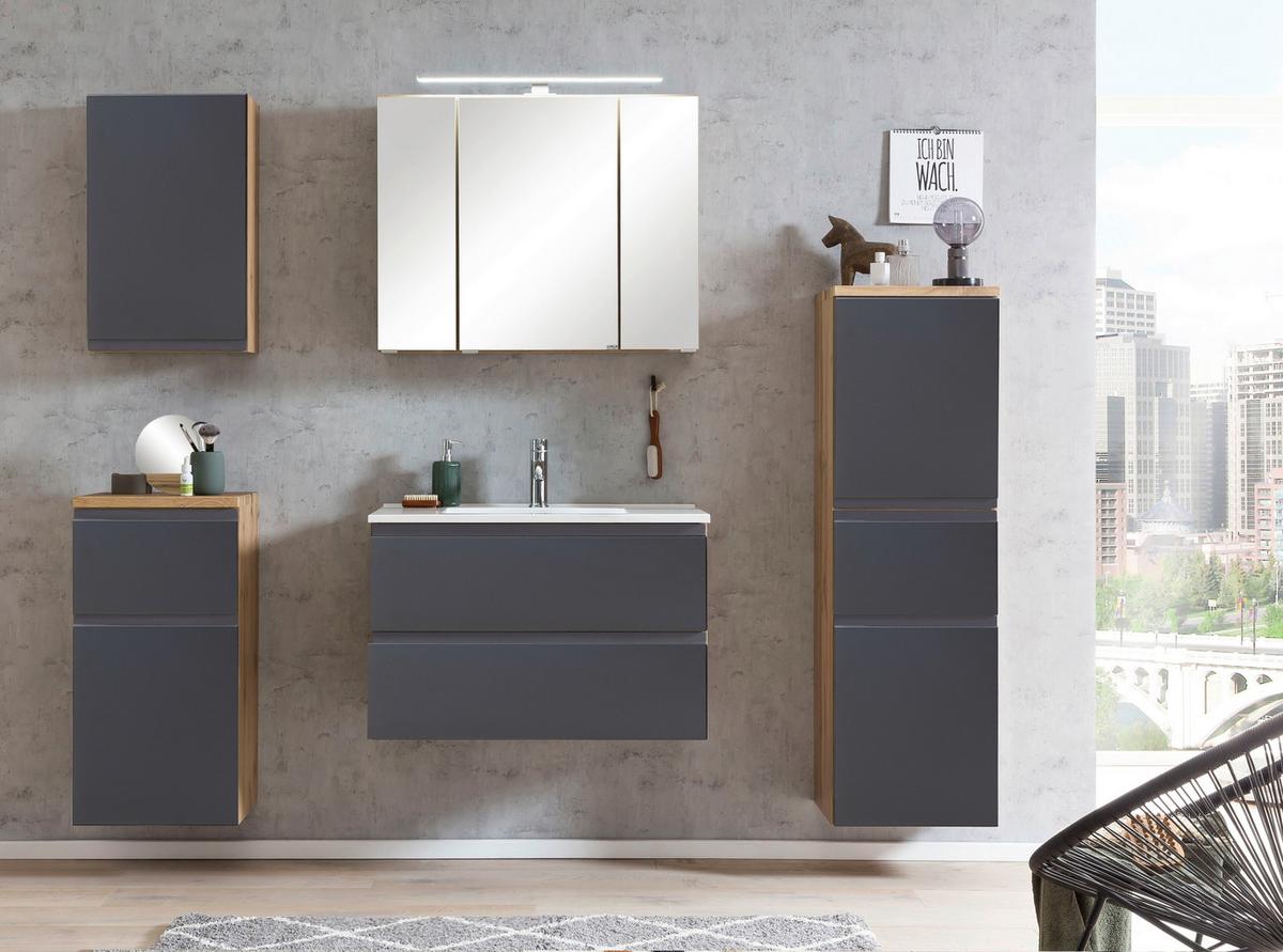Midischrank Varese B: 40 Cm Grau/eiche Wotan - Eiche Wotan/Grau, MODERN, Holzwerkstoff (40/130/35cm) - Held