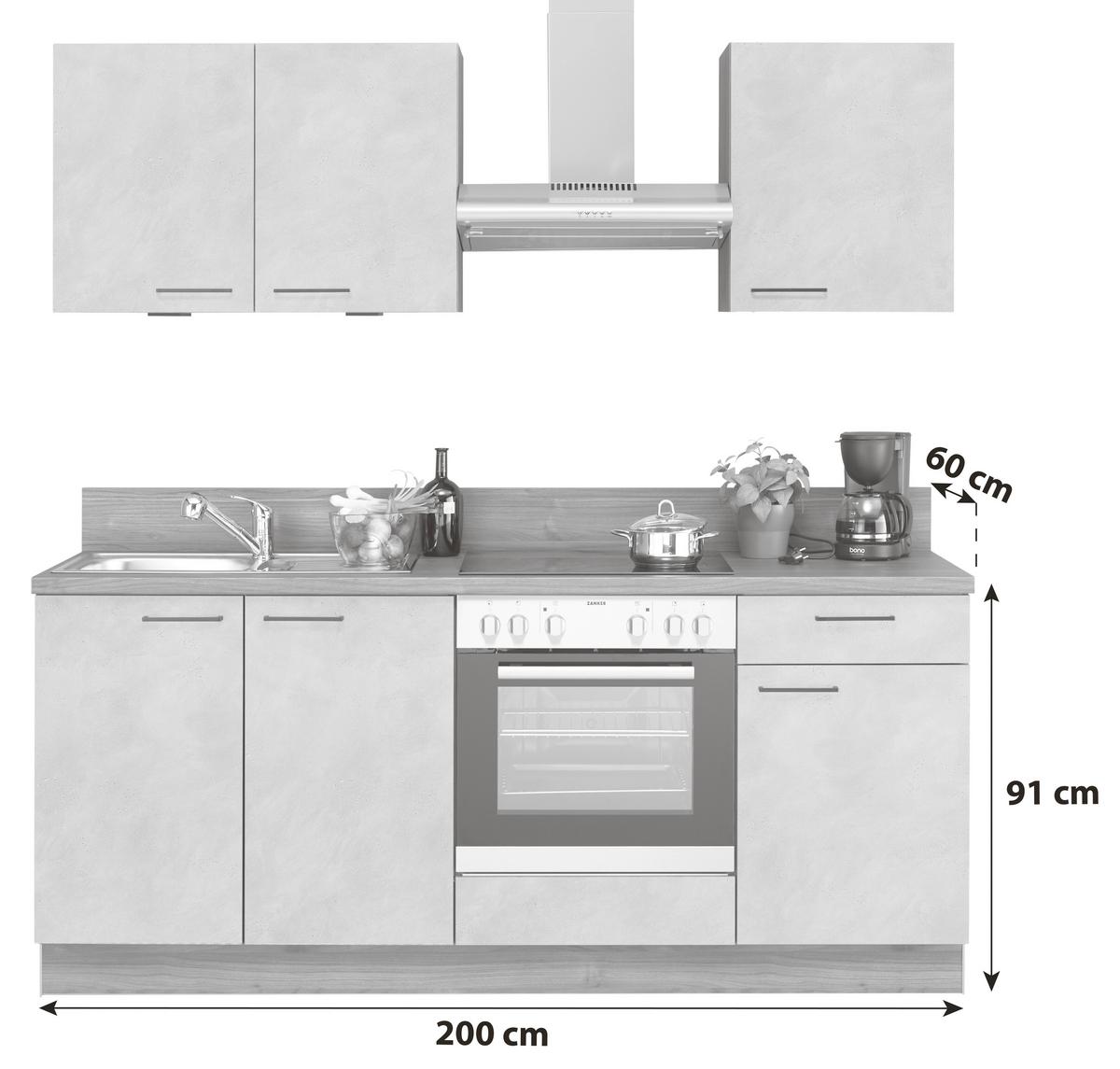 Küchenzeile Base ohne Geräte 200 cm Weiß/Crema - Wildeiche/Anthrazit, Design, Holzwerkstoff (200cm) - Express