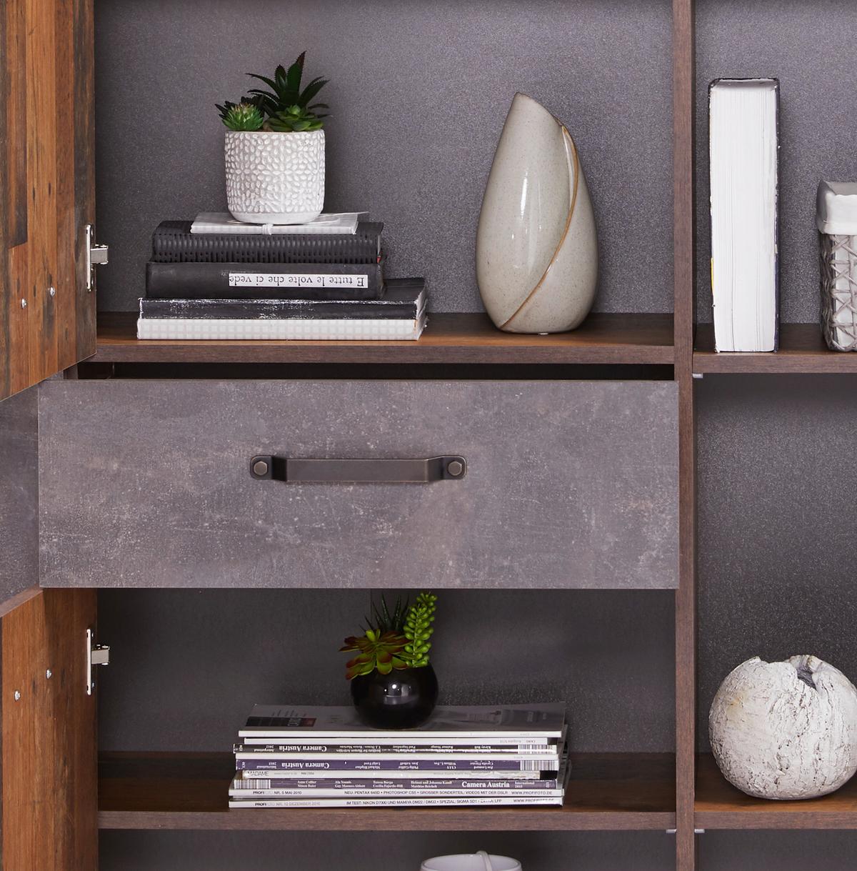 Highboard Mit Soft-close B: 105 Cm Ontario Eiche/grau - Dunkelgrau/Eichefarben, Trend, Holzwerkstoff (105/159/41,5cm) - Ondega