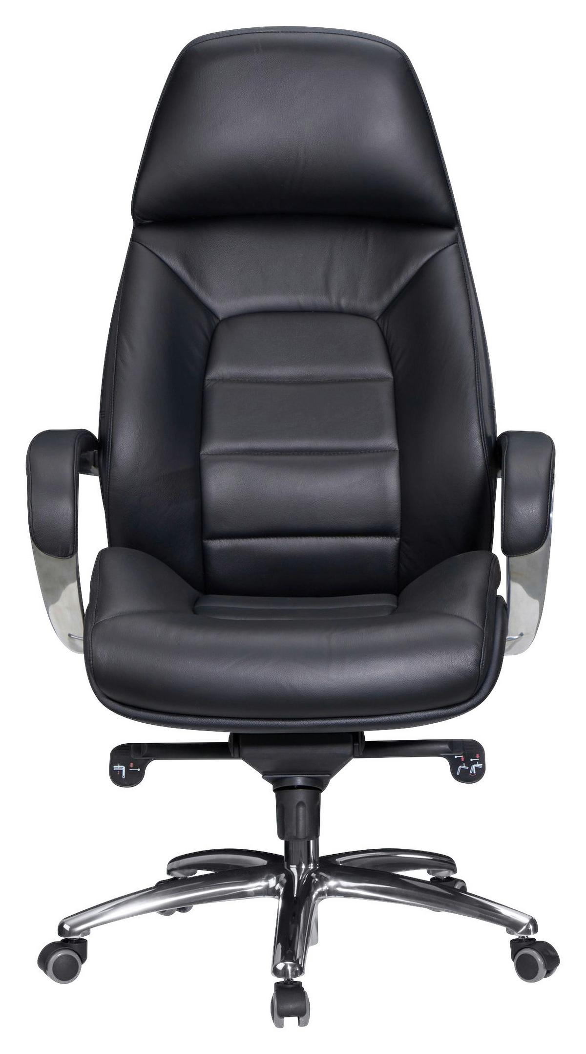 Chefsessel Amstyle Mit Armstützen Schwarz Bis 120 Kg - Alufarben/Schwarz, MODERN, Leder/Kunststoff (67/140/67cm) - MID.YOU