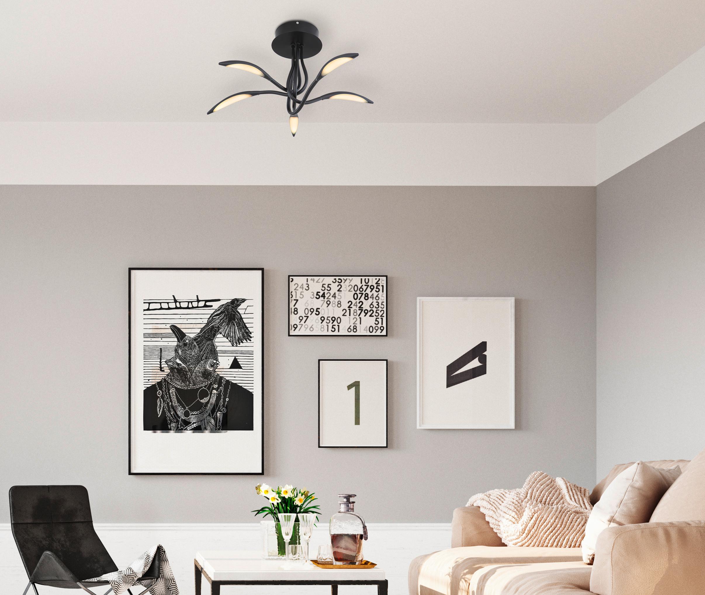 LED-Deckenleuchte 64004d - Opal/Schwarz, Design, Kunststoff/Metall (68/33cm) - Globo