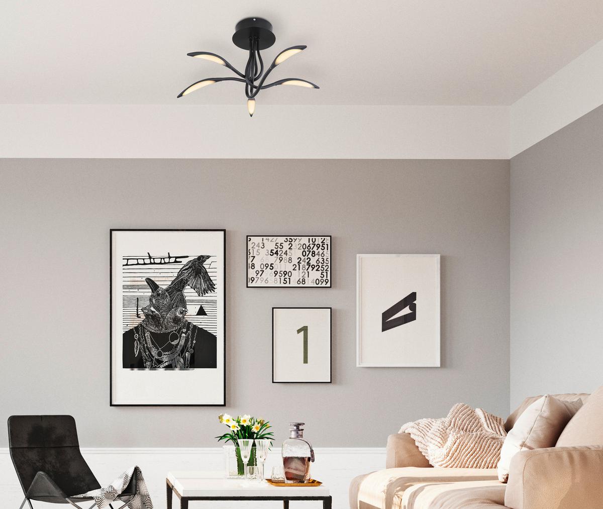 LED-Deckenleuchte 64004d - Opal/Schwarz, Design, Kunststoff/Metall (68/33cm) - Globo