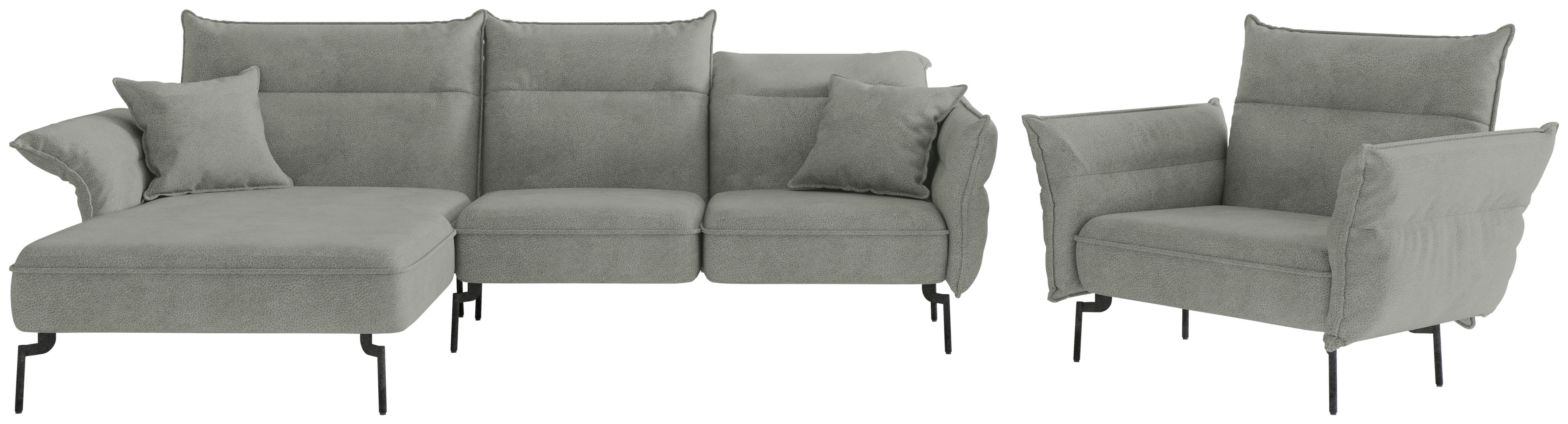 Sitzgarnitur Jakarta - Edelstahlfarben/Grau, Design, Textil (185/265cm) - Livetastic
