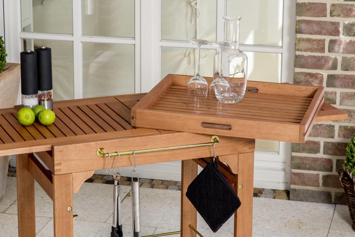 Servierwagen Echtholz Nautrfarben ausziehbar - Naturfarben, KONVENTIONELL, Holz (75/75/84cm) - Gardenson
