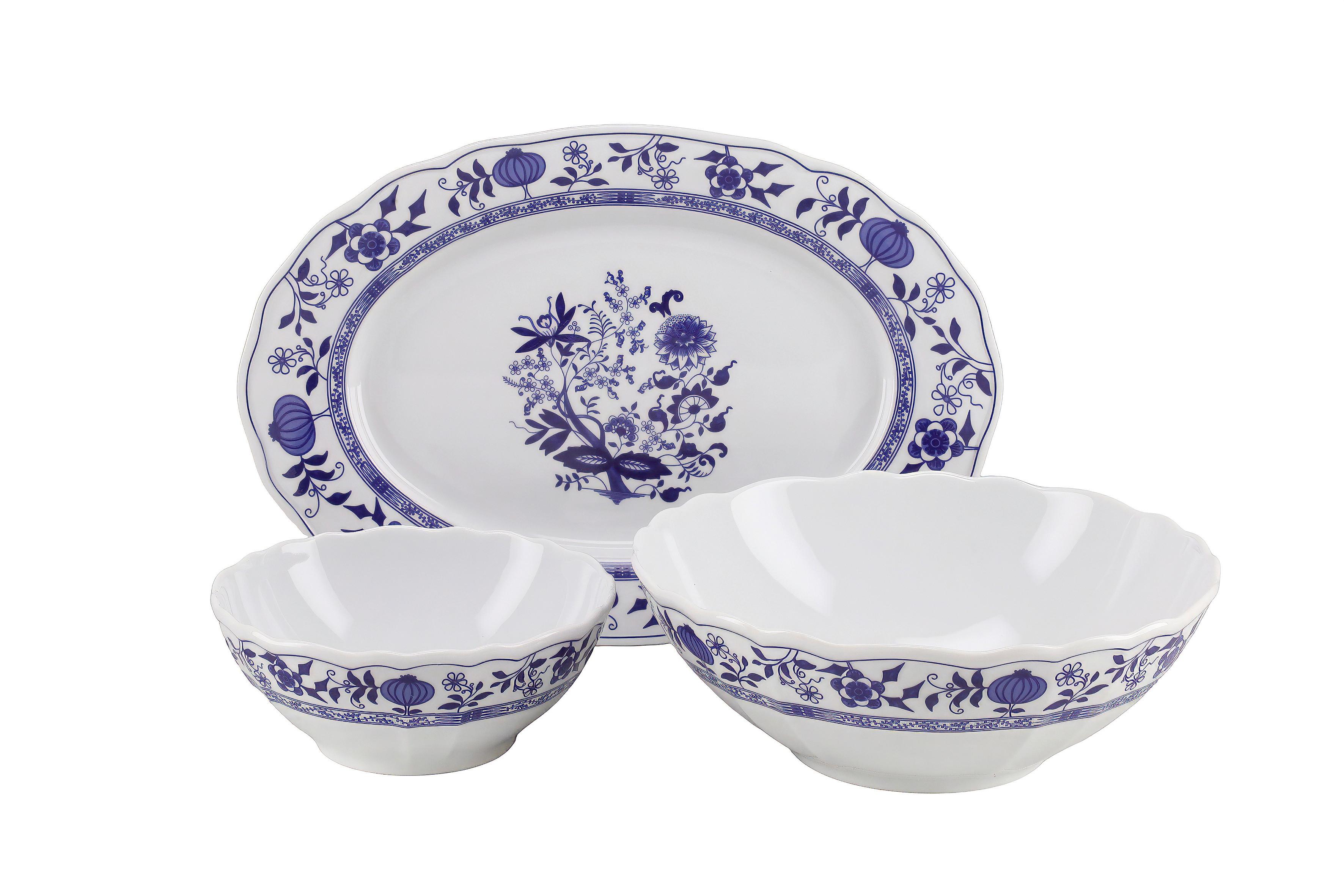 Servierschalenset Blau/Weiß Flora Zwiebelmuster