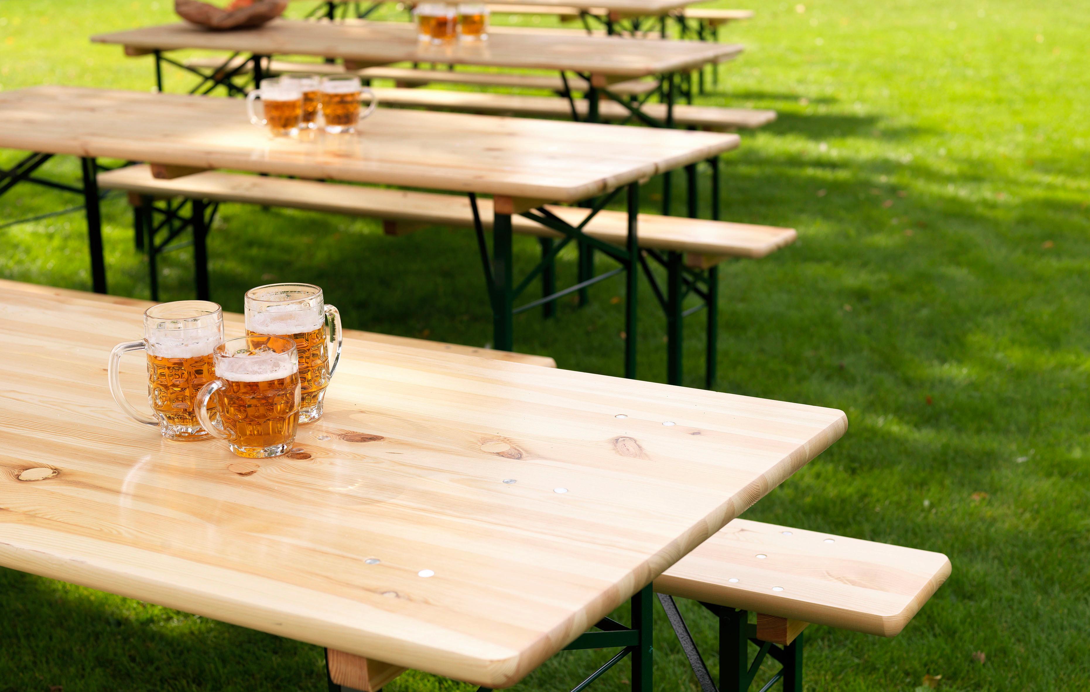 Garten-Bartisch Biertisch 220x70x78cm (bxtxh) - Fichtefarben/Grün, Basics, Holz/Metall (220/78/70cm)