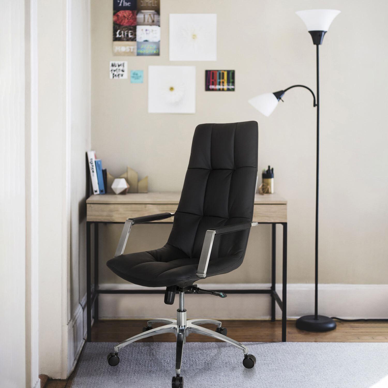 Drehstuhl Saranto Pro Schwarz - Silberfarben/Schwarz, MODERN, Leder/Kunststoff (58/115/74cm) - MID.YOU