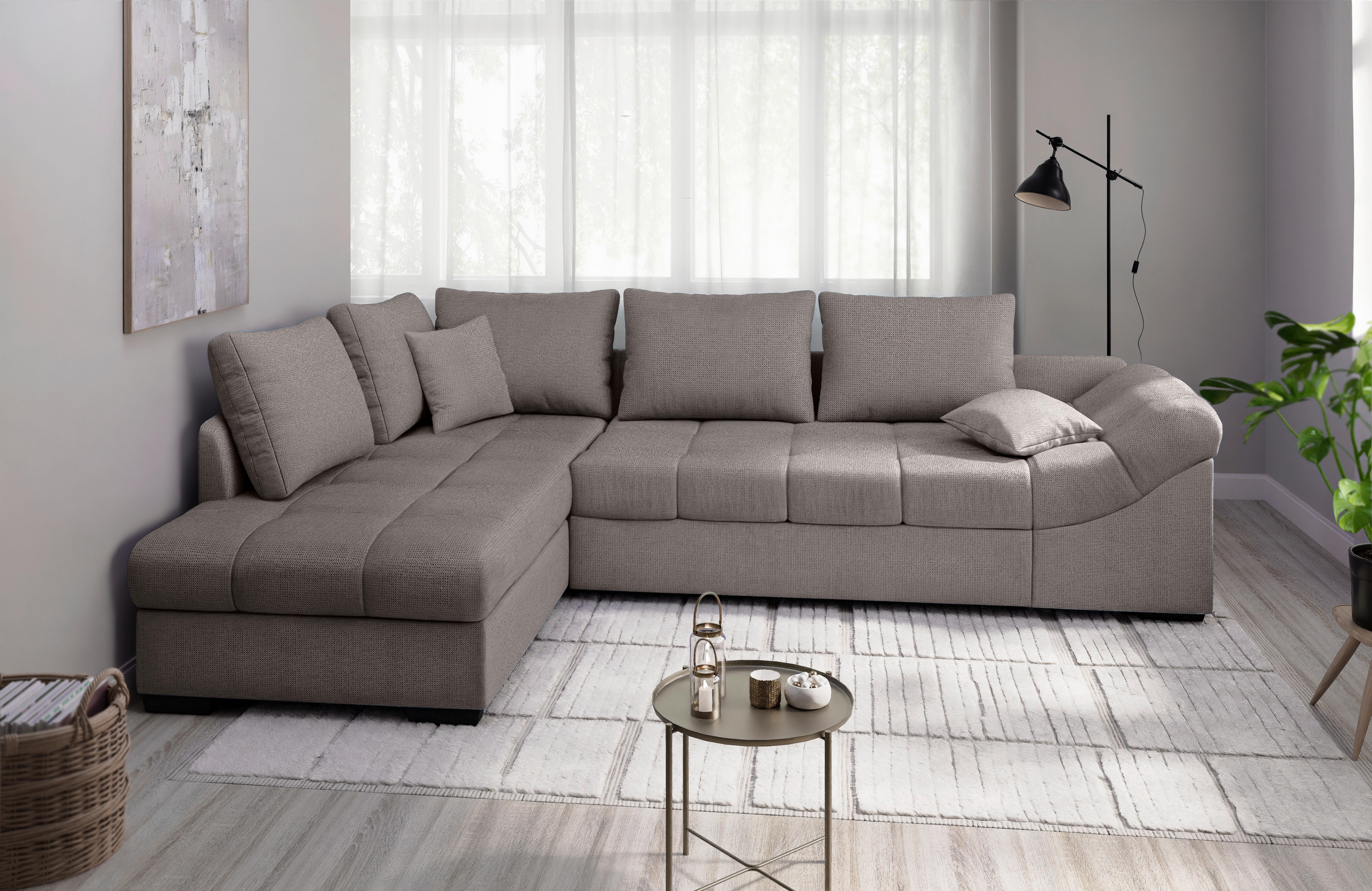 Eckschlafsofa Alvito Graubraun S: 202x298 Cm - Graubraun/Schwarz, MODERN, Textil (202/298cm) - MID.YOU