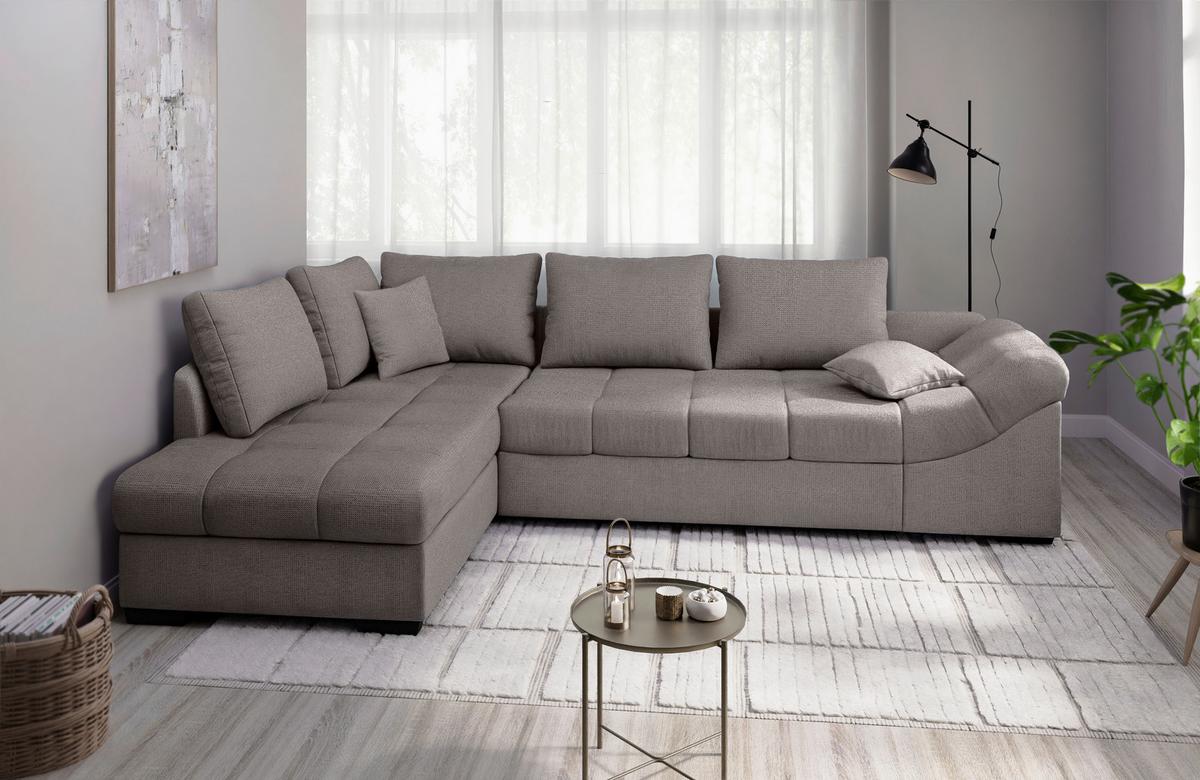 Eckschlafsofa Alvito Graubraun S: 202x298 Cm - Graubraun/Schwarz, MODERN, Textil (202/298cm) - MID.YOU