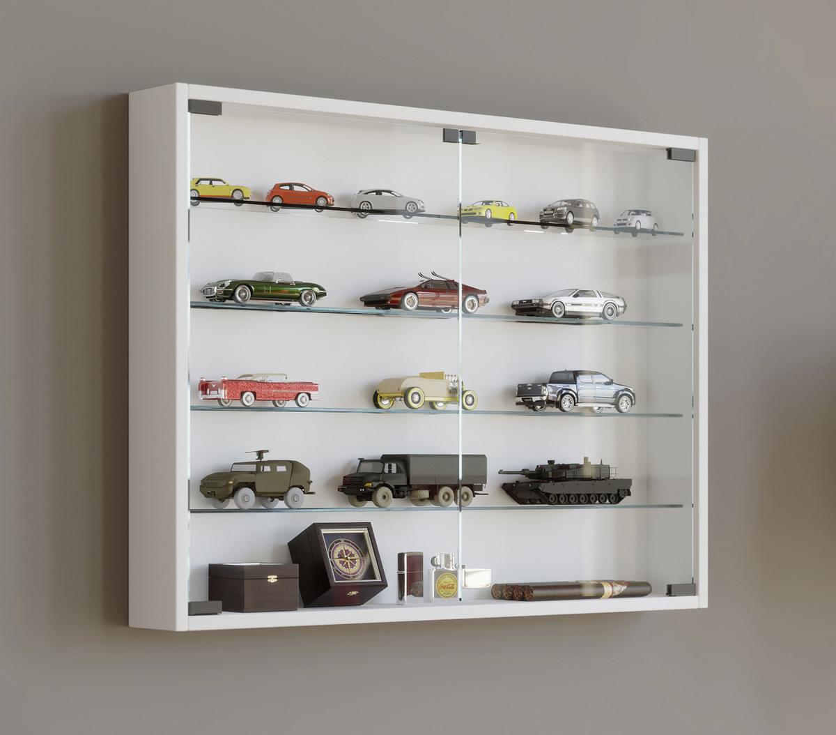 Hängevitrine Mandosa L B: 80cm Weiß Dekor Mit Sicherheitsglas - Transparent/Weiß, KONVENTIONELL, Glas/Holzwerkstoff (80/60/10cm) - MID.YOU