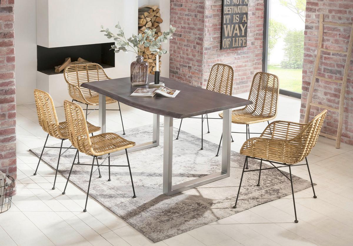 STUHL-SET Naturfarben/Schwarz 2-teilig - Schwarz/Naturfarben, MODERN, Holz/Metall (44/87/57cm) - MID.YOU