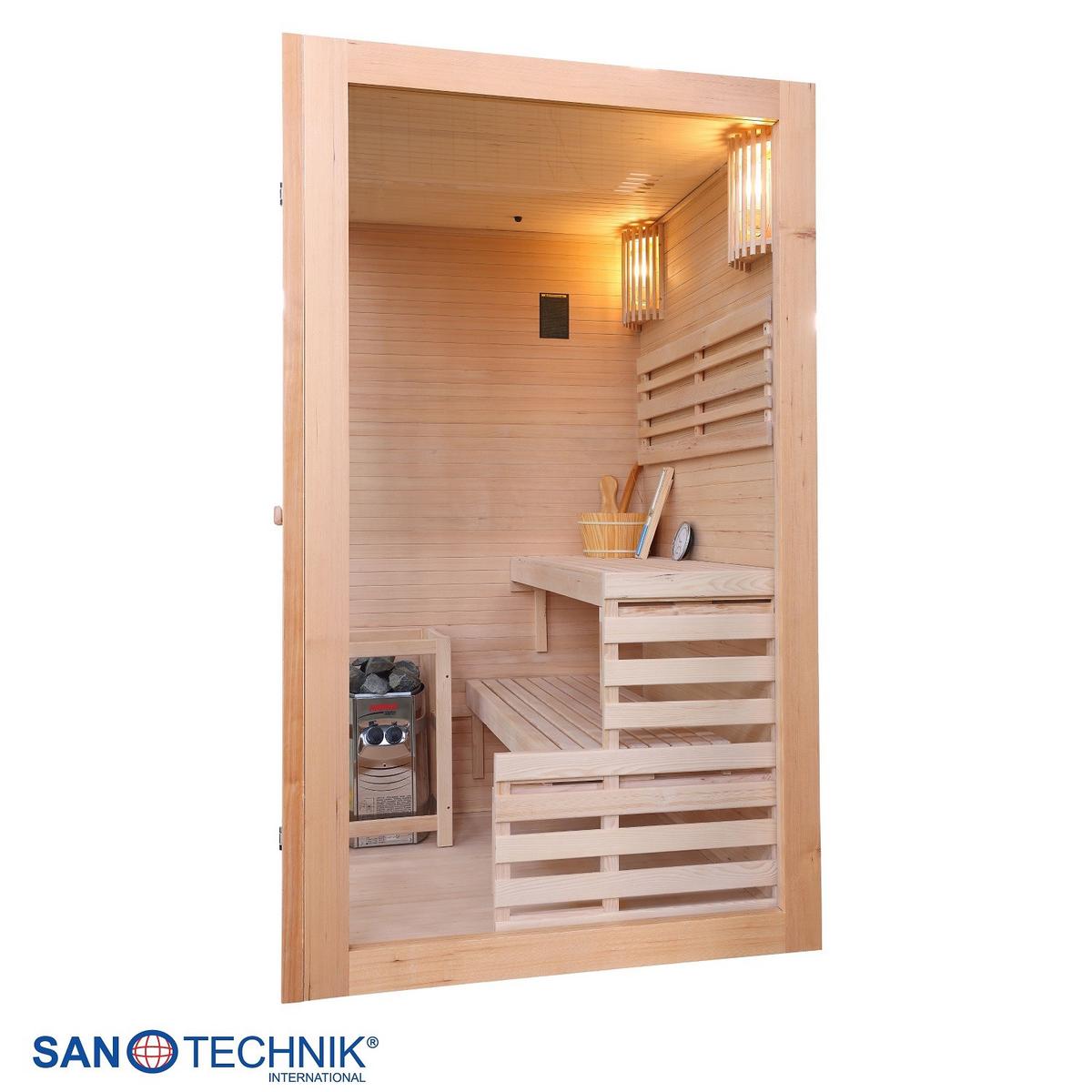 Finnische Panoramasauna BHT: 130x120x200 cm - Naturfarben, Basics, Glas/Holz (130/120/200cm) - Sanotechnik