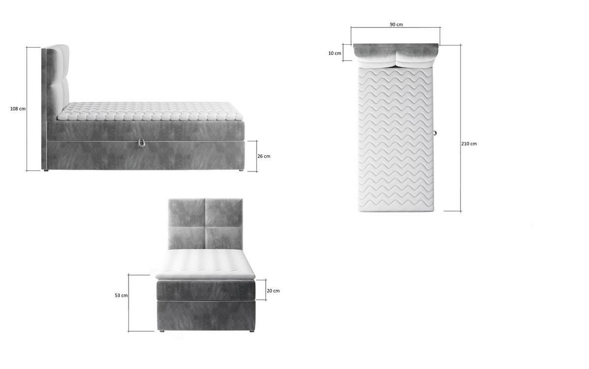 Boxbett Rivia Hellgrau Lf: 90x200 cm - Silberfarben/Hellgrau, MODERN, Holz/Textil (90/200cm) - MID.YOU