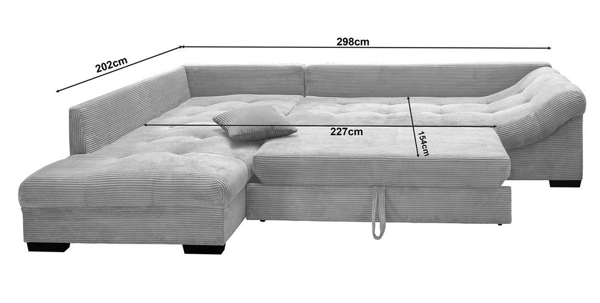 Rohová sedačka ALVITO, levá, koňakový manšestr - černá/tmavě zelená, Design, dřevo/textil (202/298cm) - MID.YOU