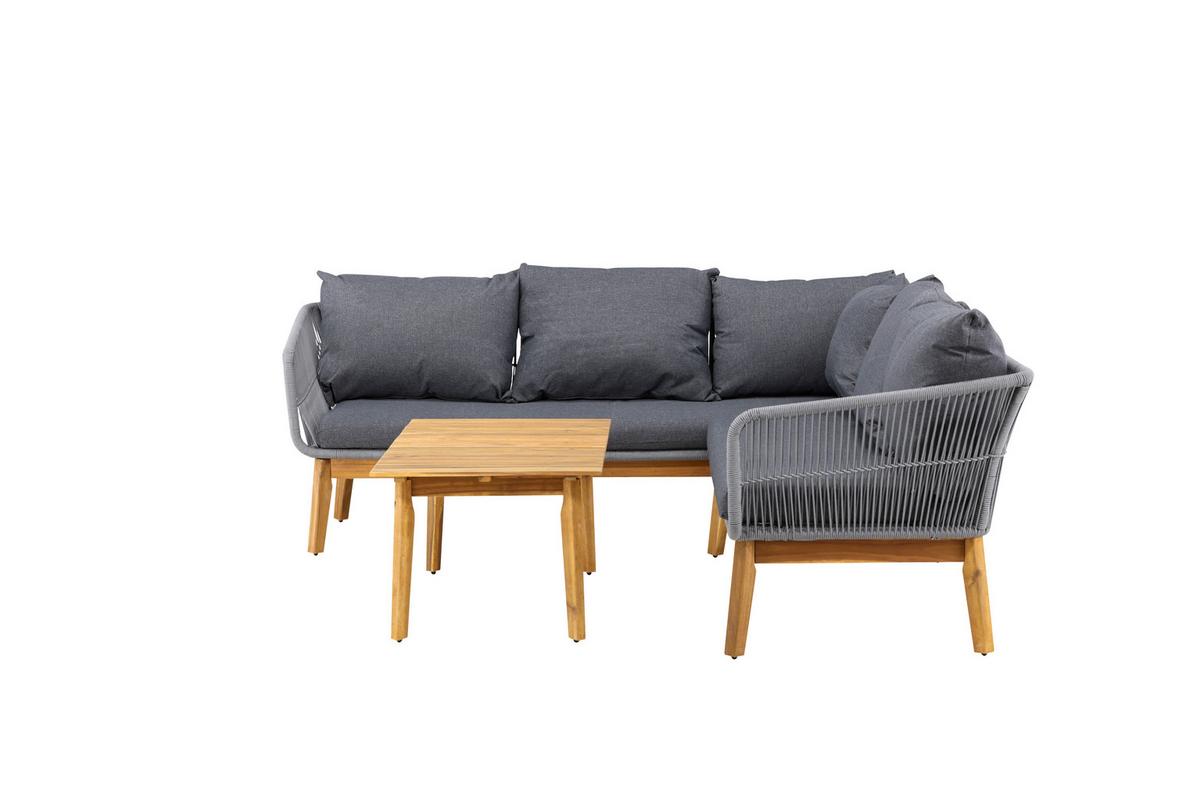 Loungegarnitur Chania - Dunkelgrau/Grau, KONVENTIONELL, Holz/Kunststoff (210/160cm) - Gardenson