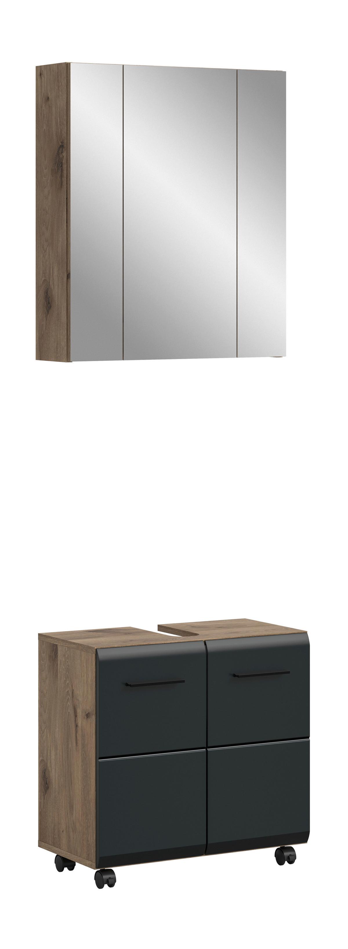 Badezimmer ICE Schwarz, Eiche dunkel B: 60 cm - Eiche dunkel/Schwarz, Trend, Glas/Holzwerkstoff (60cm) - MID.YOU