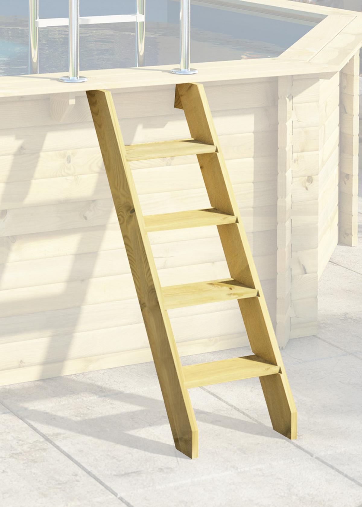 Schwimmbecken Achteckig Ibiza 2 mit Leiter Ø 470 cm - Blau/Naturfarben, Basics, Holz (470/124cm) - Karibu
