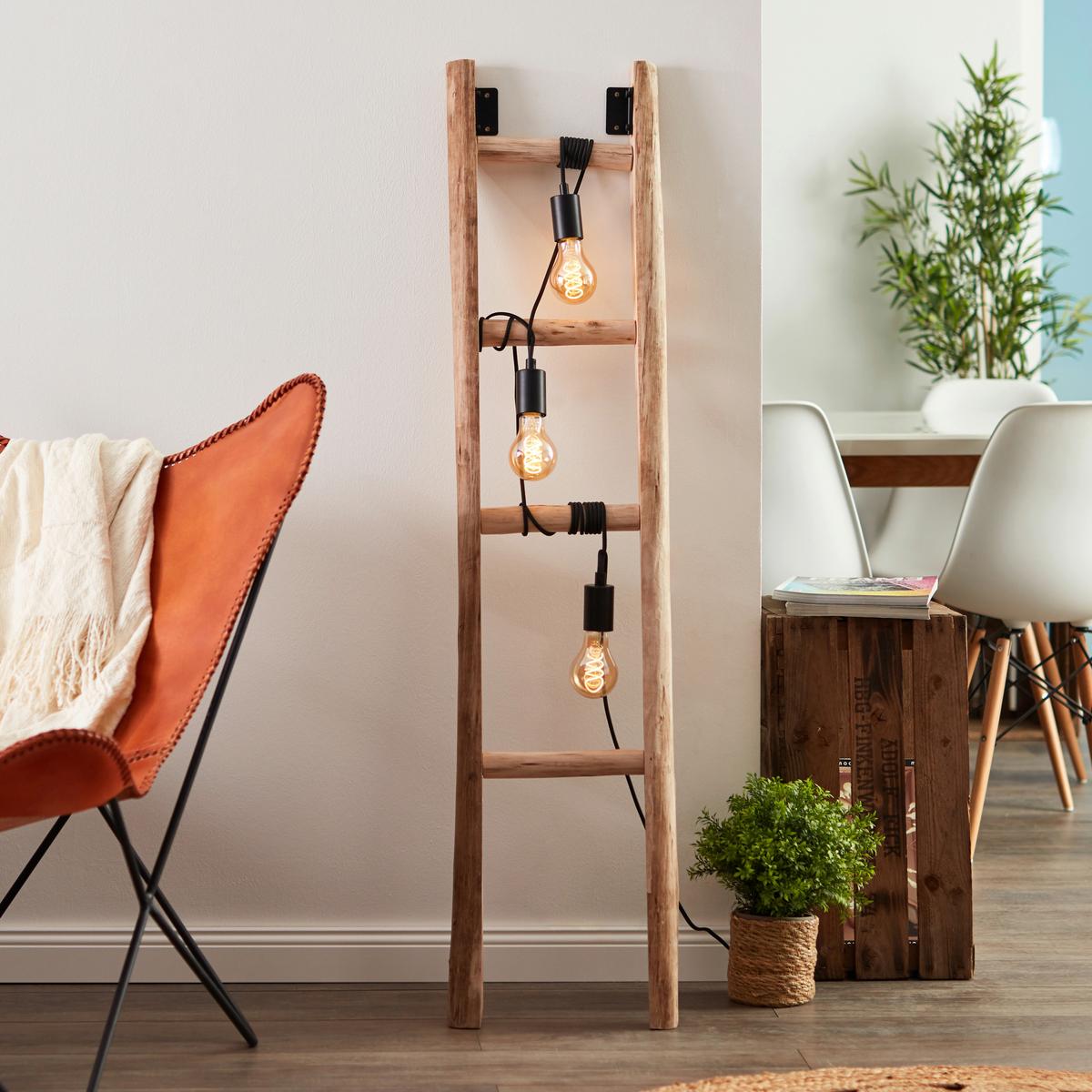 Stehlampe Holz Ladder Schwarz/Braun mit Fußschalter - Schwarz/Braun, LIFESTYLE, Holz/Metall (32/157,5/32cm) - Brilliant