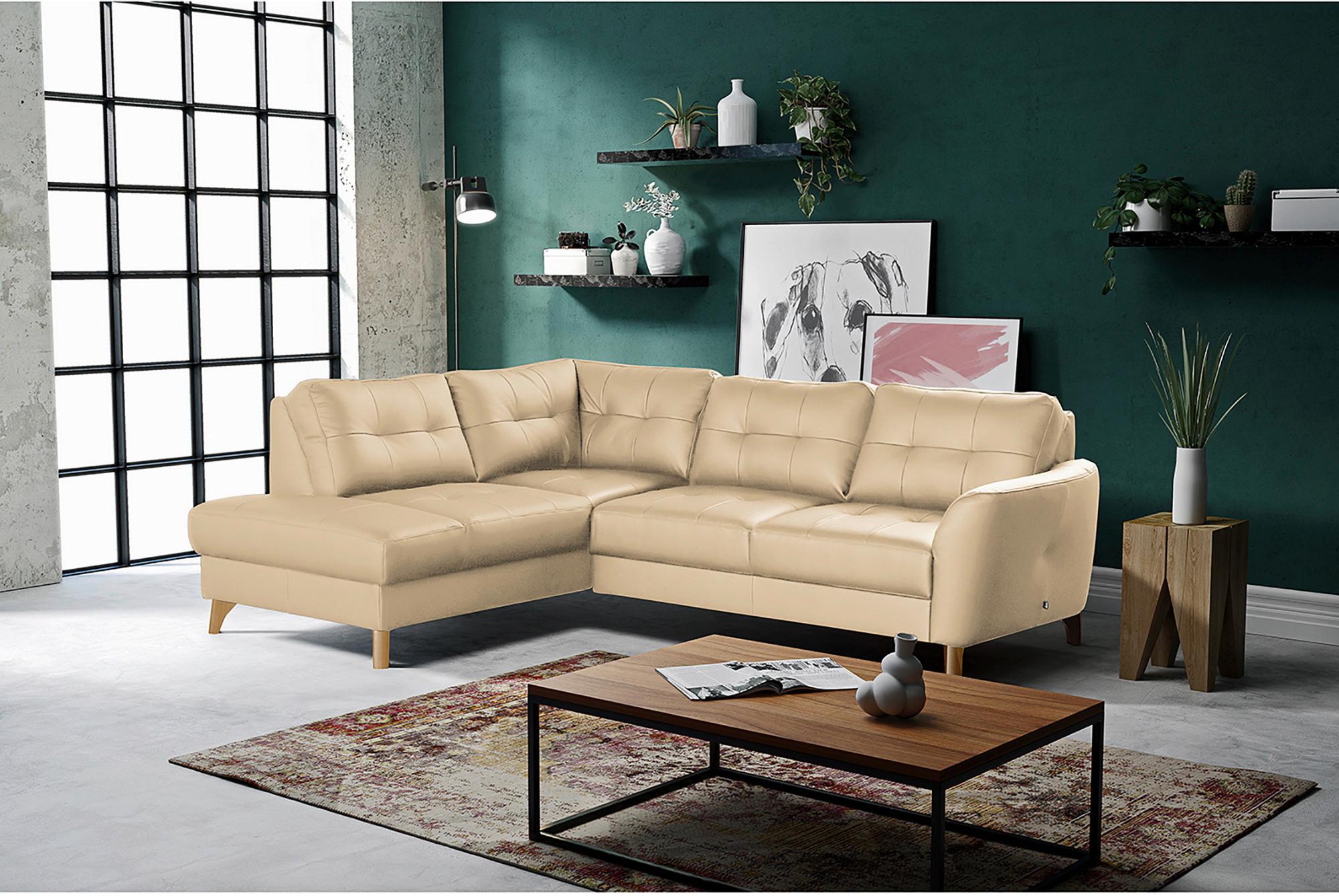 Ecksofa Nordic Beige S: 190x236 cm - Beige/Buchefarben, Design, Leder/Textil (190/236cm) - Livetastic