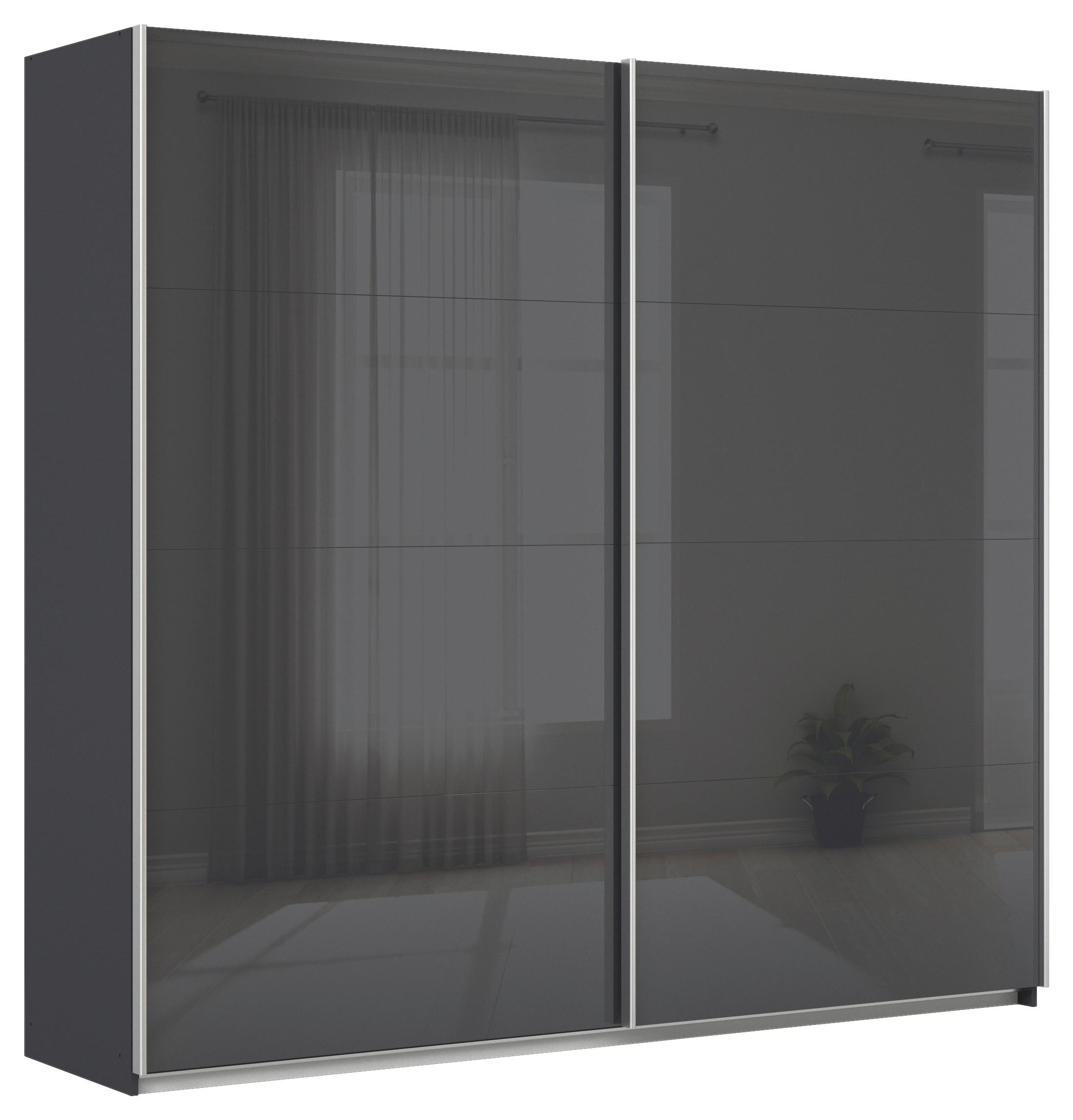 Schwebetürenschrank B: 225cm Feldkirch Grau - Anthrazit/Anthrazit Hochglanz, MODERN, Glas/Holzwerkstoff (225/210/62cm)
