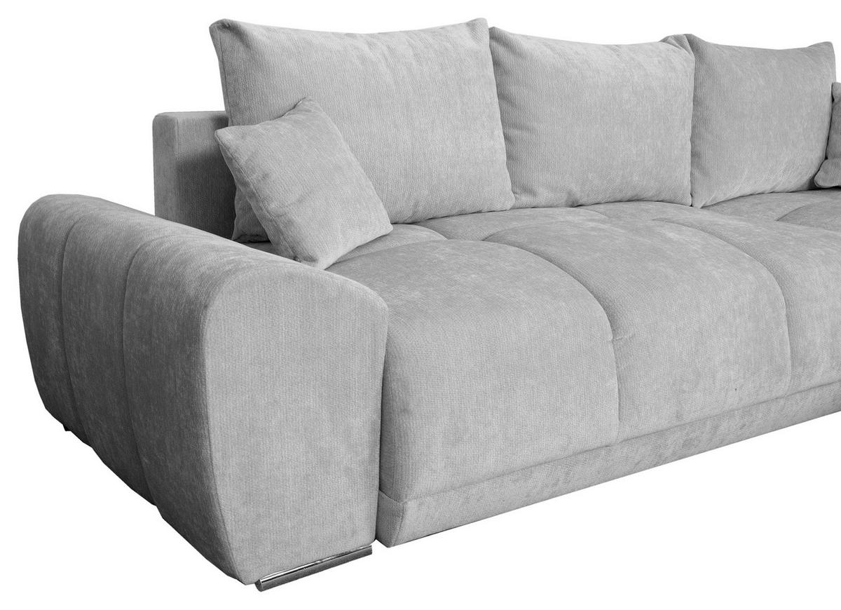 ECKSCHLAFSOFA Ramon, Hellgrau S: 296x182 cm - Chromfarben/Beige, Trend, Textil (296/182cm)