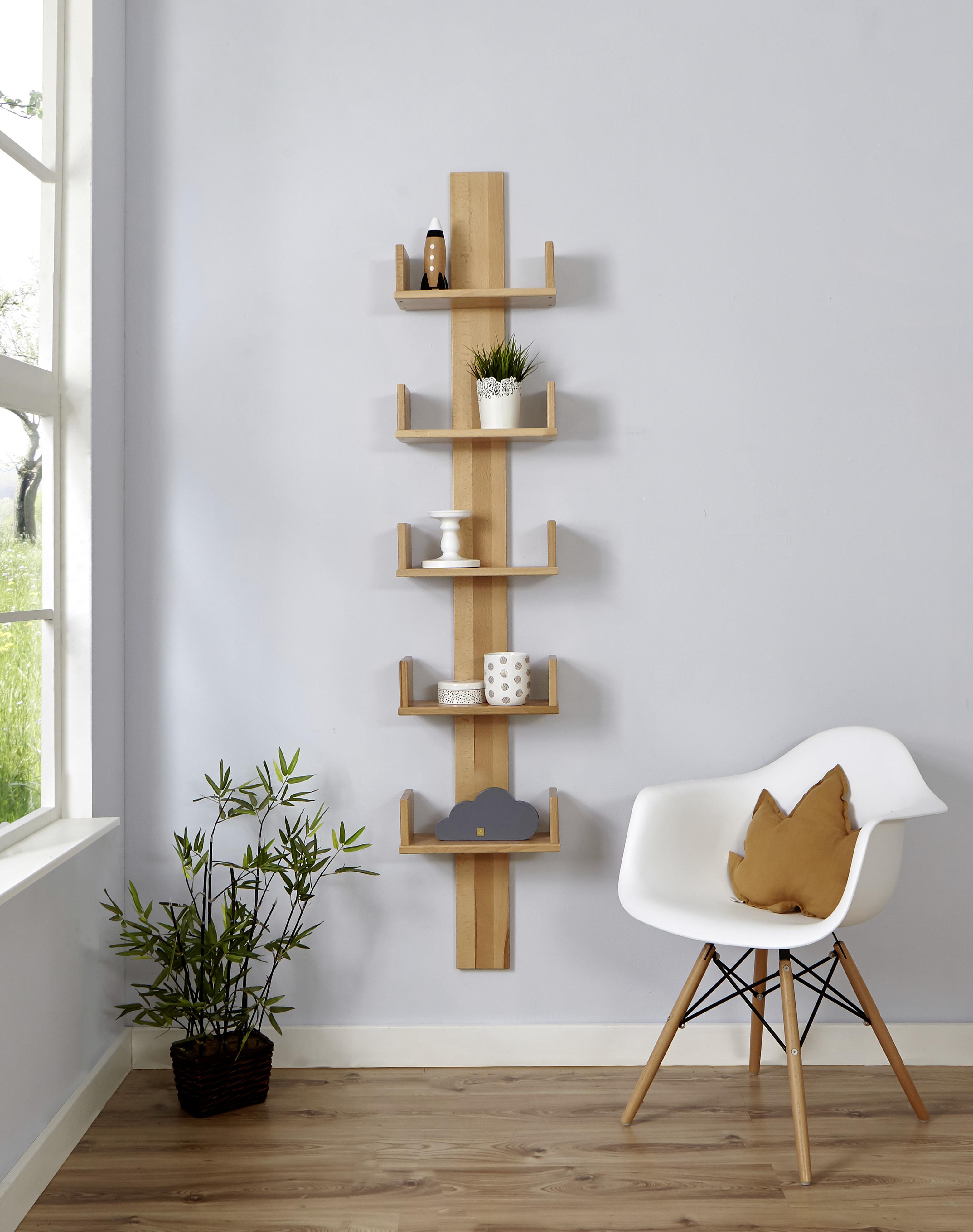 MID.YOU Wandregal Pepe B: 35 cm Buche Massiv 5 Fächer