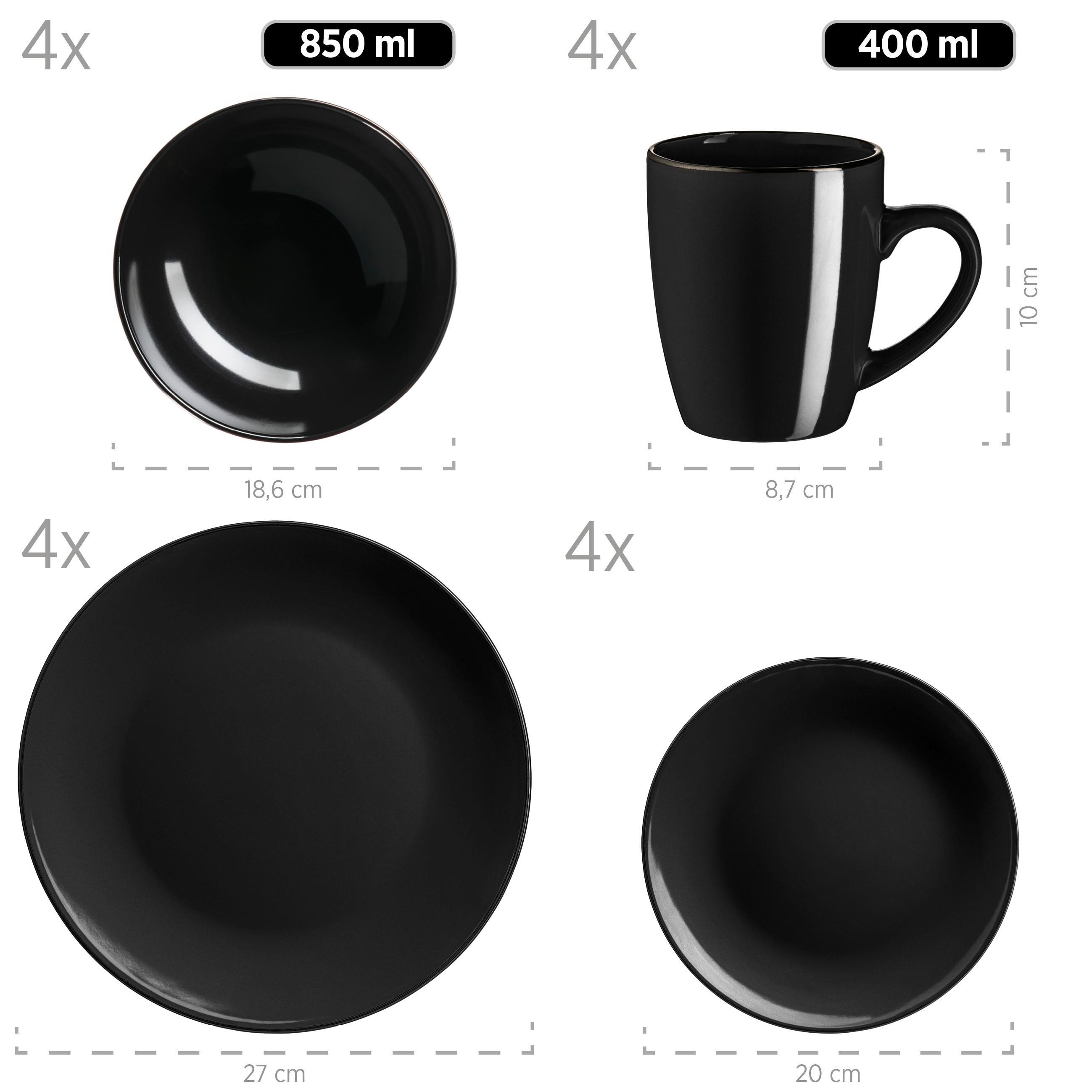 Kombiservice Metallic Rim 6 Personen Schwarz 24-Teilig - Schwarz, Basics, Keramik - Mäser