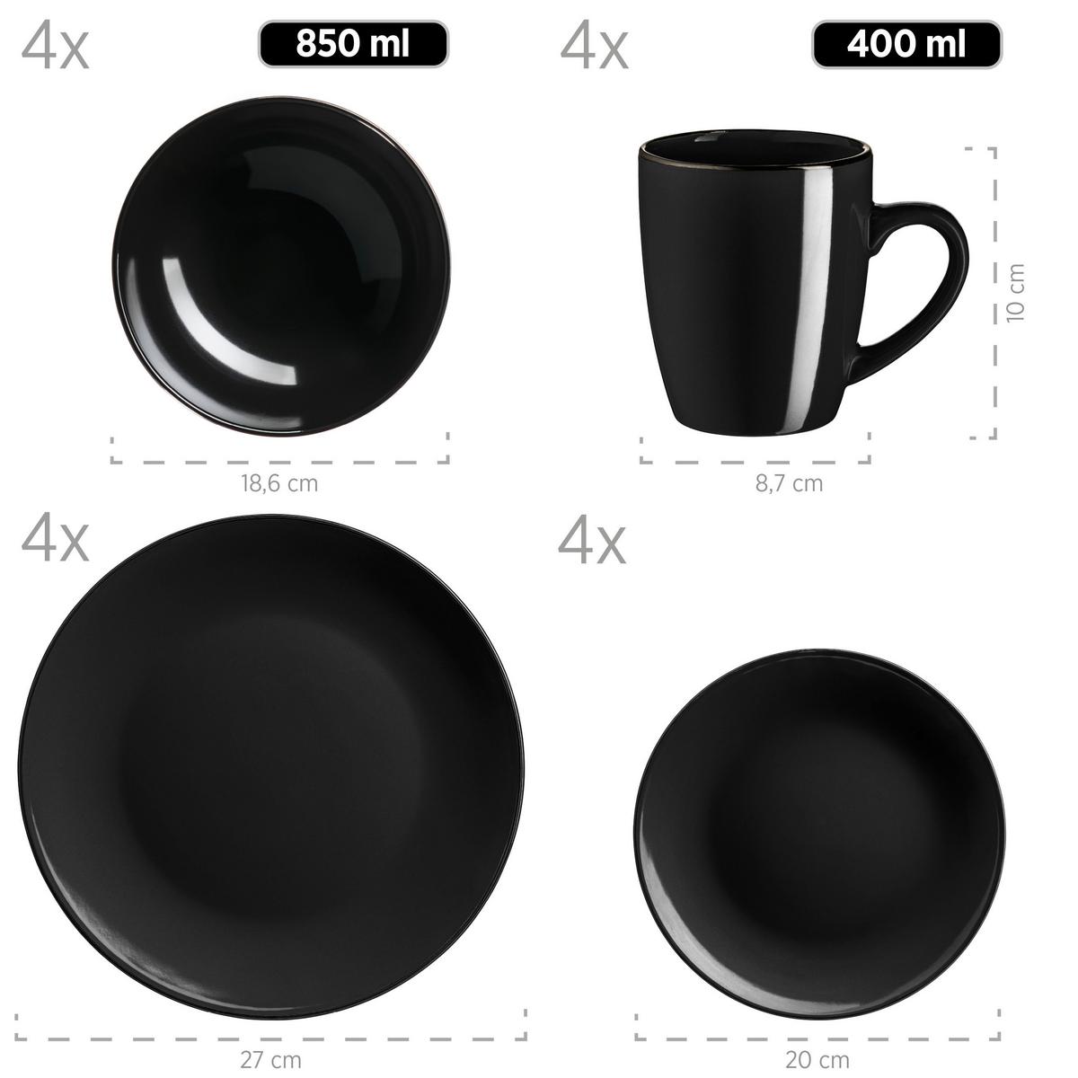 Kombiservice Metallic Rim 6 Personen Schwarz 24-Teilig - Schwarz, Basics, Keramik - Mäser