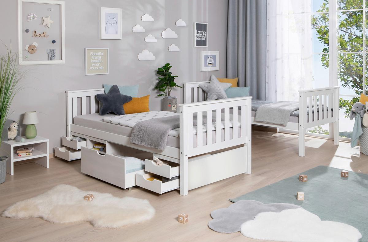 Etagenbett Sammy Weiß Kiefer Massiv 90 Cm Mit Stauraum - Weiß, MODERN, Holz (90/200cm) - MID.YOU