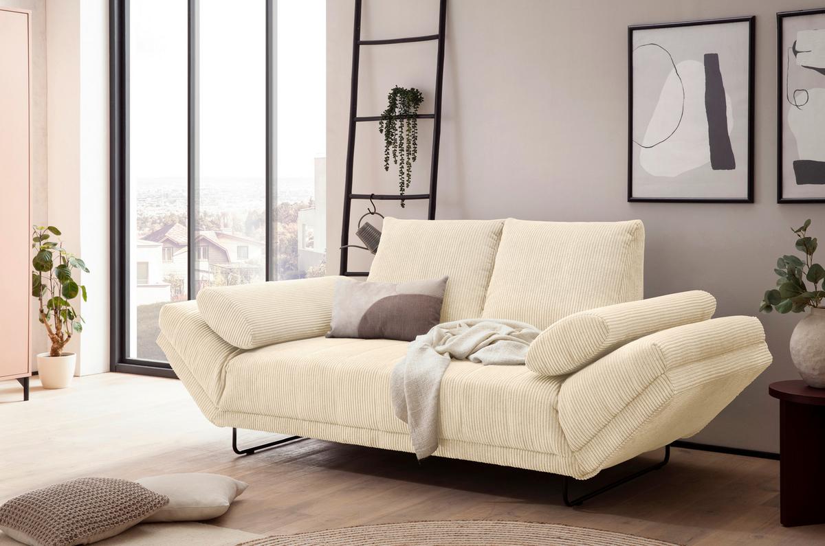Schlafsofa Creme B: 210 Cm - Creme/Schwarz, Design, Textil (210/95/97cm) - MID.YOU