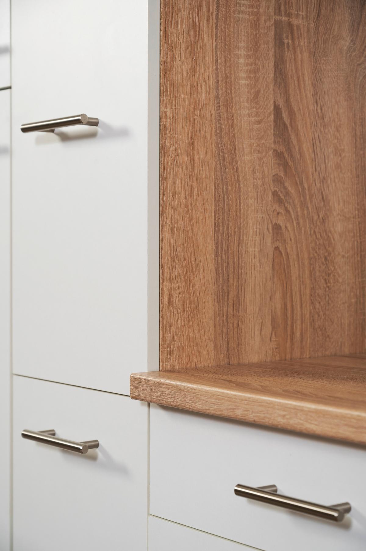 Eckküche Merle Weiß/Eichefarben B: 310cm - Eichefarben/Weiß, Basics, Holzwerkstoff (310/172cm) - Respekta
