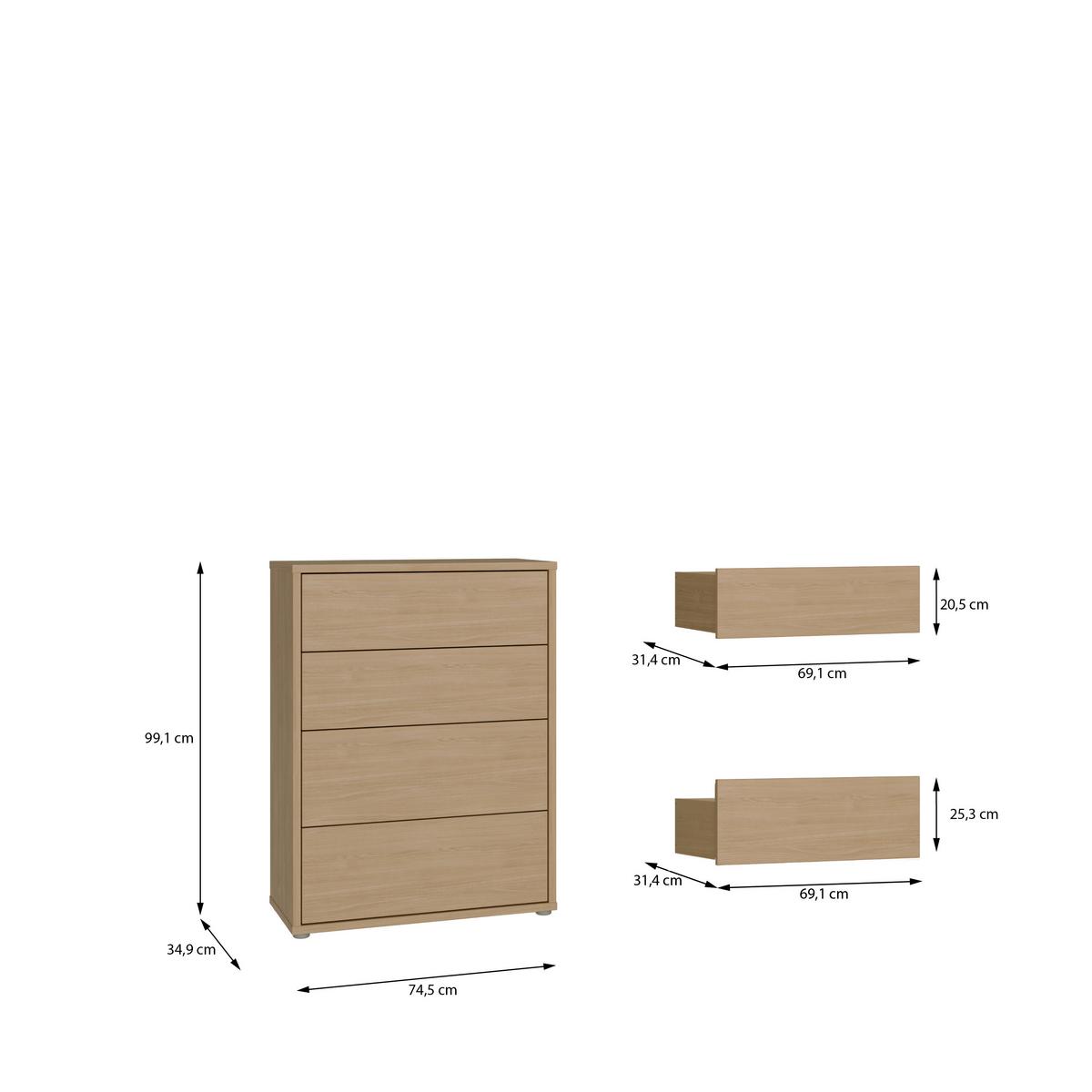 Komoda SPRINGS - barvy dubu, Moderní, kompozitní dřevo (74,5/99,1/34,9cm)