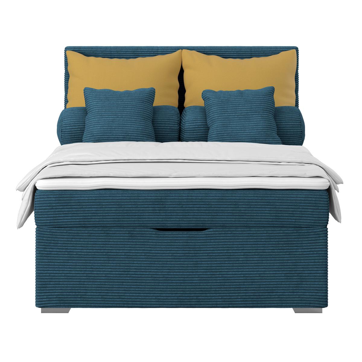 Čalúnená posteľ ADRIA 140x200 cm, tmavomodrá - modrá/chrómová, Konventionell, drevo/textil (140/200cm)