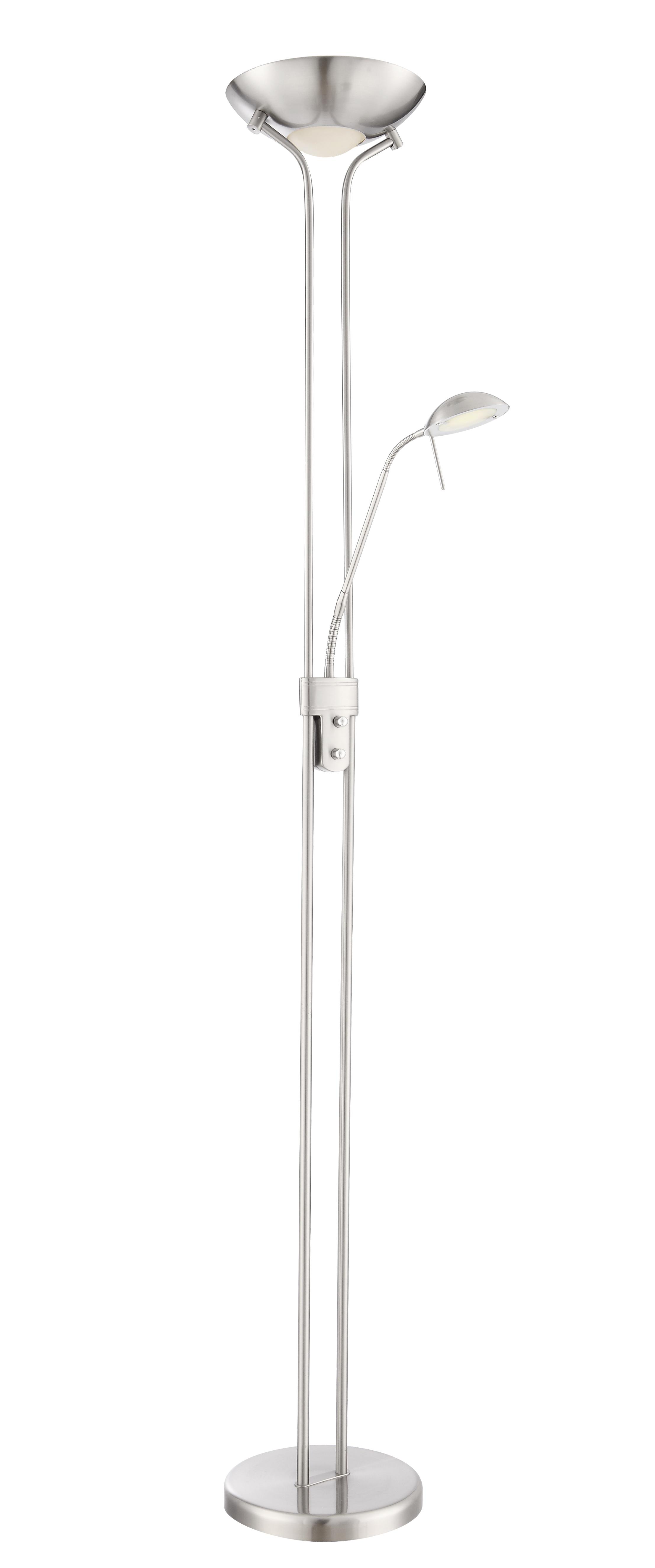 LED-Stehlampe Leonas dimmbar Nickelfarben mit Leselampe - Basics, Glas/Metall (25,5/180cm) - Globo
