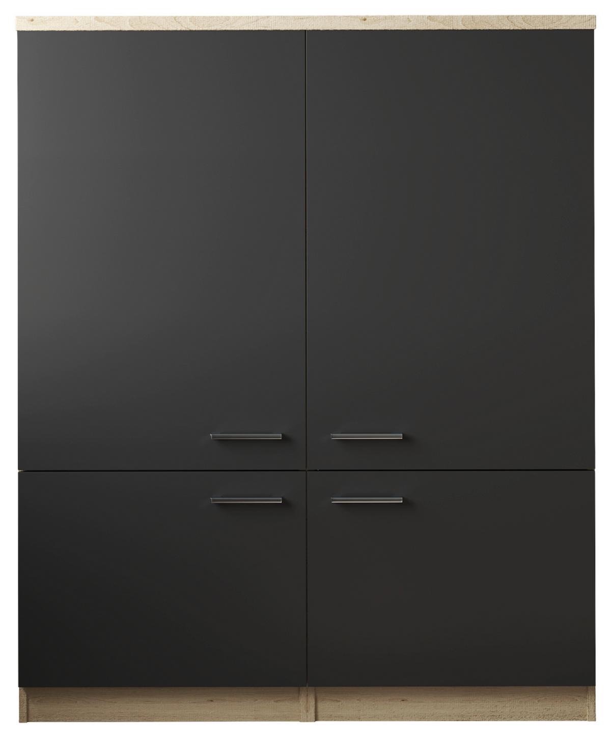 Hochschrank Merle Schwarz, Eiche Dekor B: 120 cm - Eichefarben/Schwarz, Basics, Holzwerkstoff (120/144,9/60cm) - Respekta