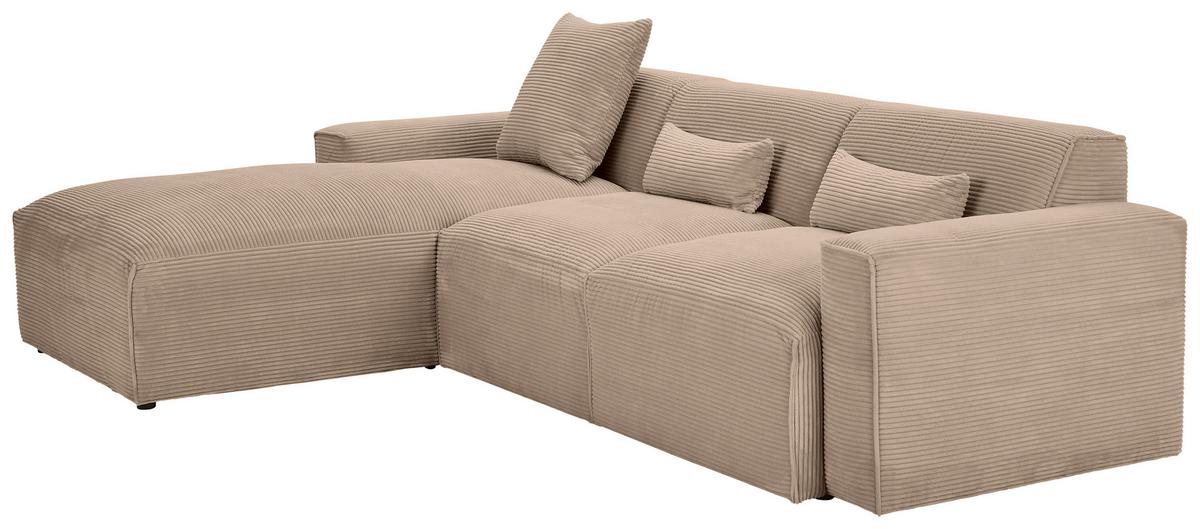 Ecksofa Pearl - Hellbraun/Schwarz, Design, Textil (196/303cm) - Livetastic
