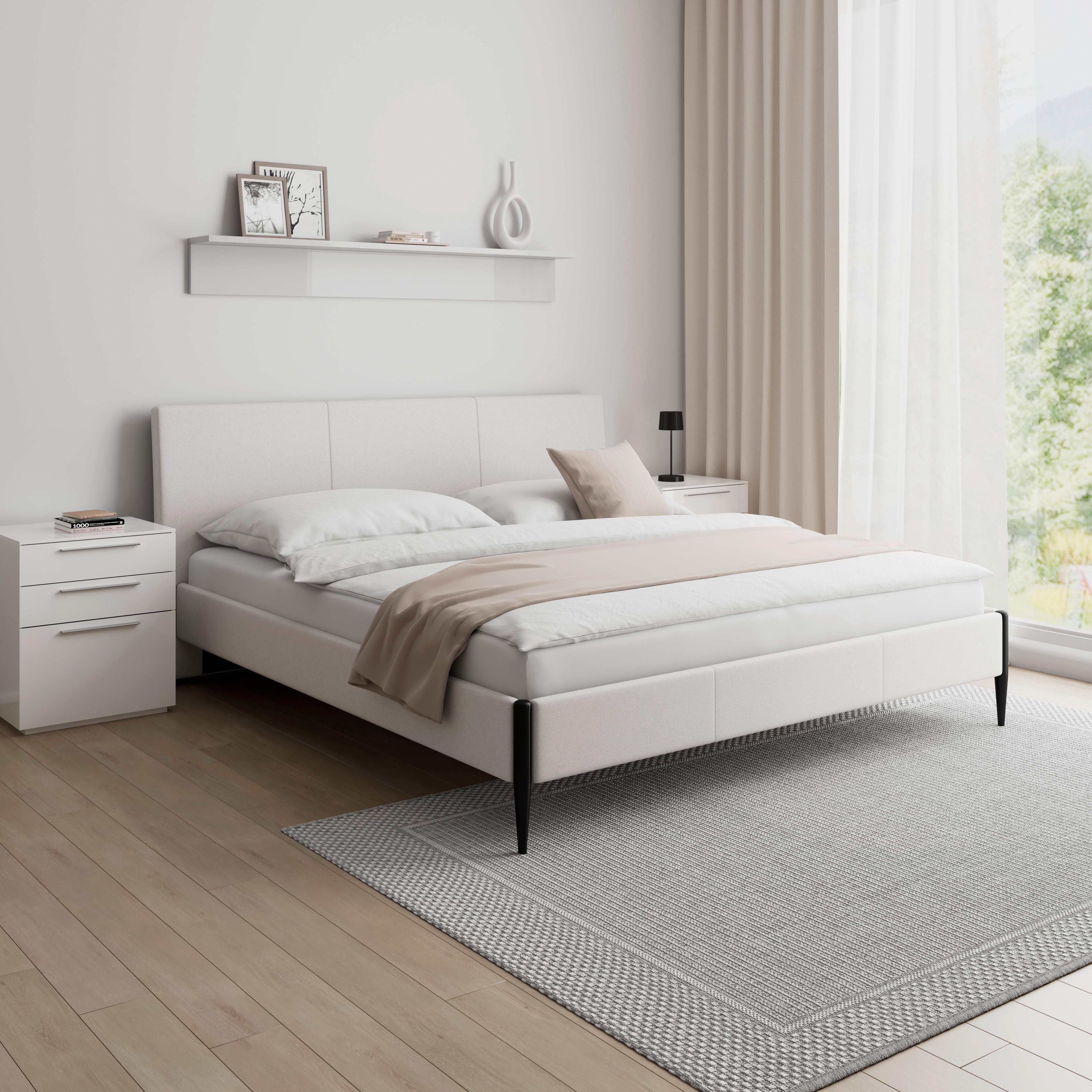 Čalúnená posteľ MELISA 180x200 cm, svetlosivá - čierna/prírodná farba, Modern, kov/drevo (180/200cm) - Bessagi Home