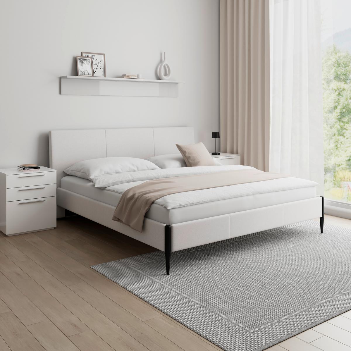 Čalúnená posteľ MELISA 180x200 cm, svetlosivá - čierna/prírodná farba, Modern, kov/drevo (180/200cm) - Bessagi Home