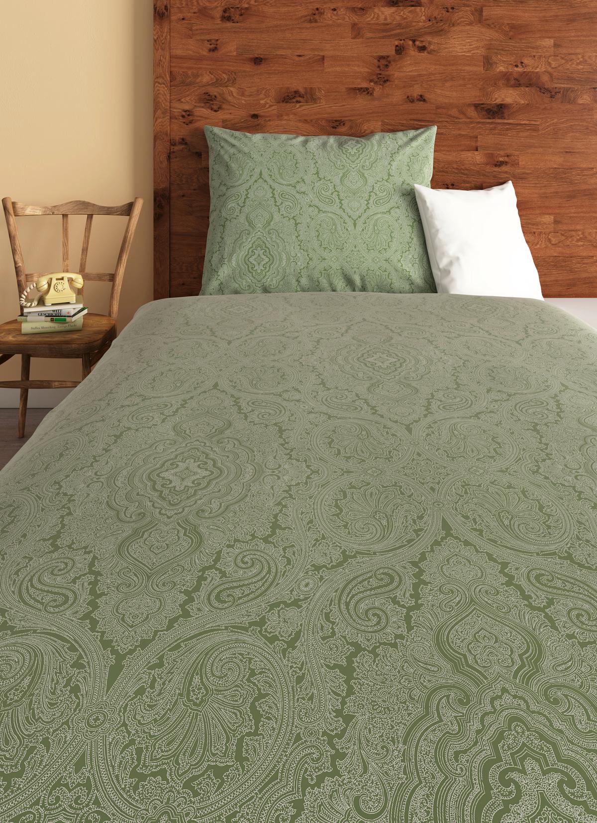 Renforcé-Bettwäsche 140x200 cm Leona Grün Ornamente - Grün, ROMANTIK / LANDHAUS, Textil (140/200cm) - James Wood