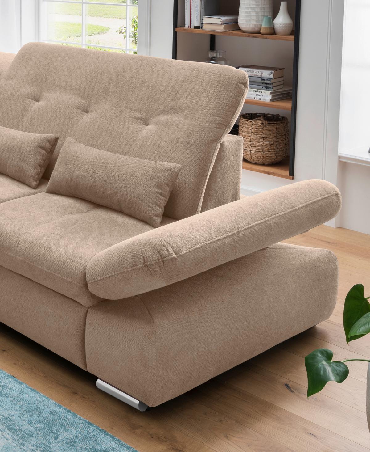 Ecksofa Dalida Hellbraun S: 196x300 cm - Chromfarben/Hellbraun, Design, Textil (196/300cm) - Livetastic