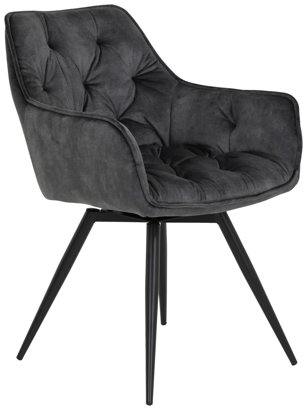 Armlehnstuhl Florentina Anthrazit Gepolstert 2er-Set - Anthrazit/Schwarz, MODERN, Textil/Metall (56/82/63cm) - MID.YOU